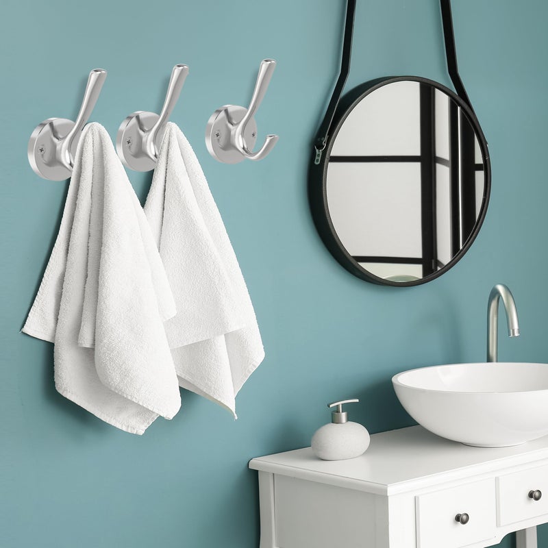 TOFIIGREM Brushed Nickel Wall Hooks  4 Pack Heavy Duty Coat Towel Hook Metal Double Hook Wall Mounted Hanging  Bath Towel Hooks for Entryway Cubicle Bathroom Closet Garage - Image 2
